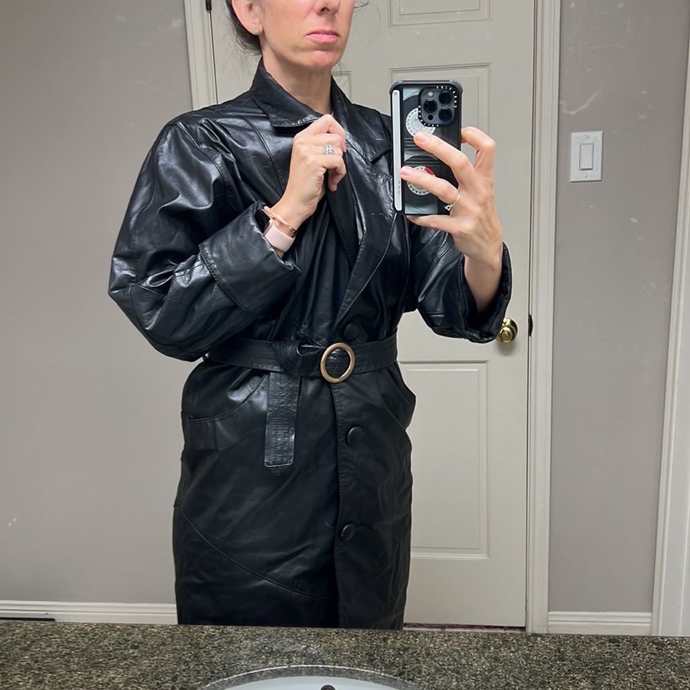 80s vintage black leather coat